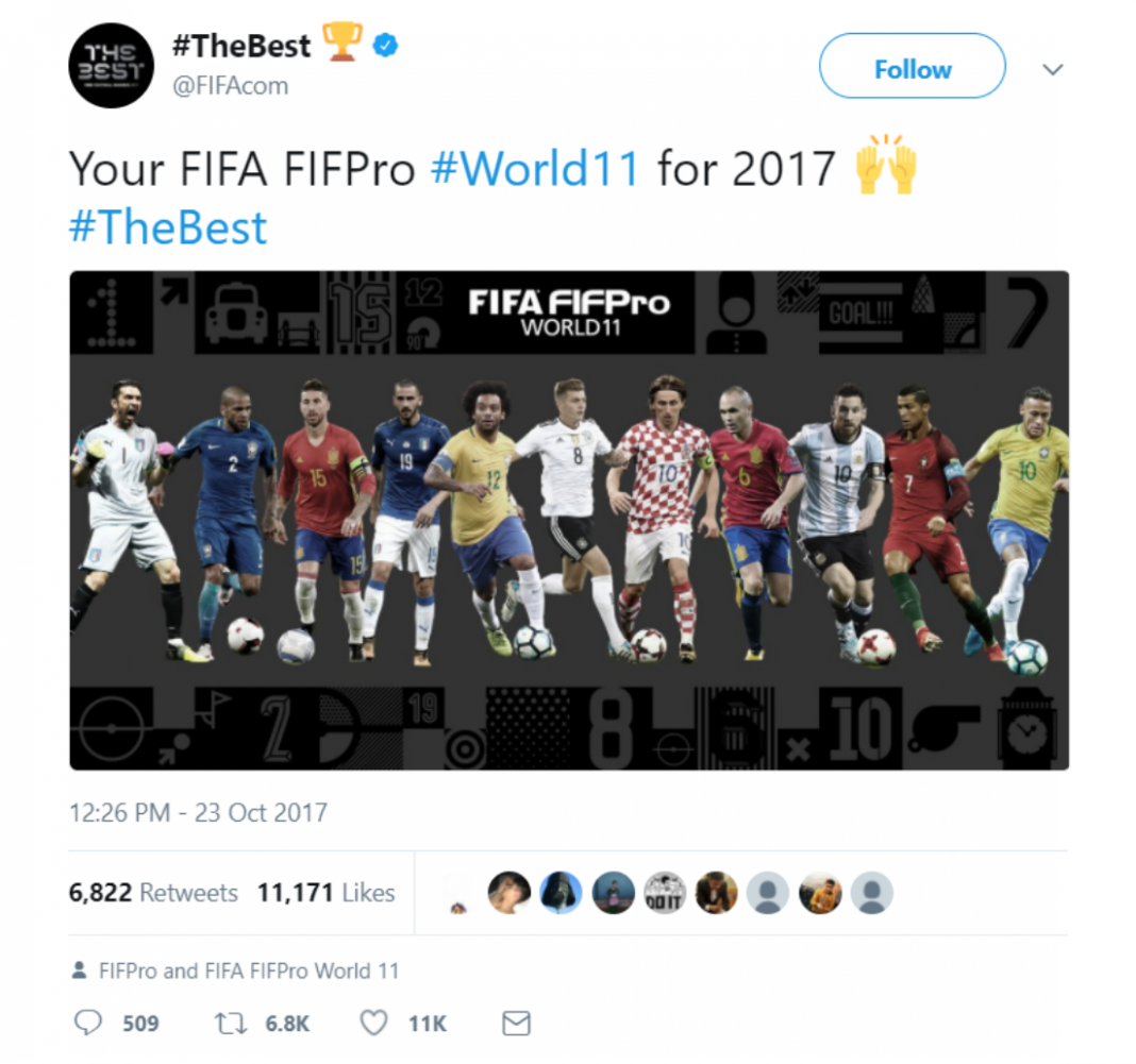 The Fifpro World11 Has Been Revealed At The Best Fifa Football Awards 2017